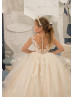 Ivory Glitter Lace Champagne Tulle Chic Flower Girl Dress